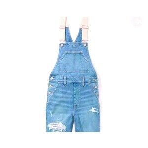 American Eagle 90's Boyfriend Denim Overalls Women's Size L Pink Straps Distress